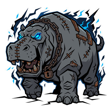 Frankenstein Brute Hippo Zombie Flat Vector Icon