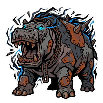 Frankenstein Brute Hippo Zombie Flat Vector Icon