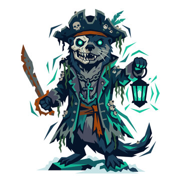 Drowned Ghost Pirate Otter Flat Vector Icon