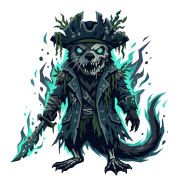 Drowned Ghost Pirate Otter Flat Vector Icon