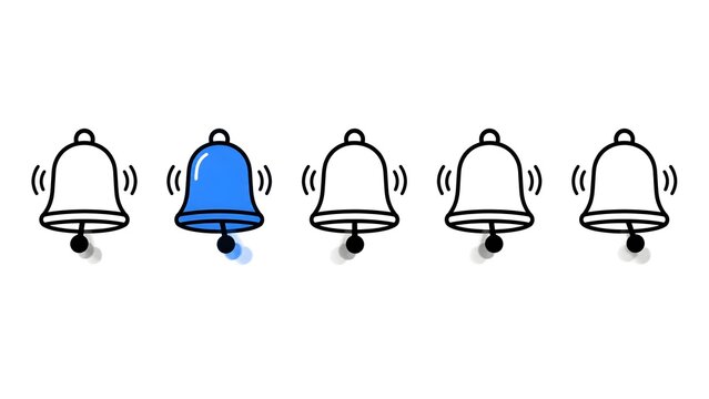 Illustrated set of church bells ringing with one highlighted in blue