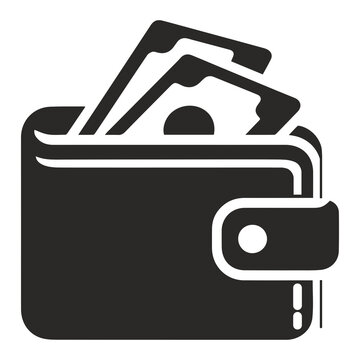 Black wallet with money sticking out flat icon design