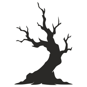 halloween vector icon Silhouette of a bare twisted tree standing alone