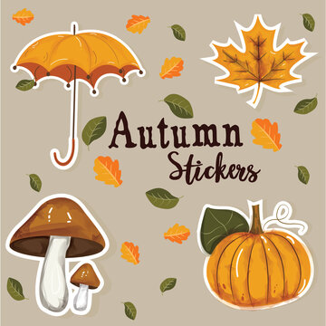 En collaction of autumn stickers for fall season