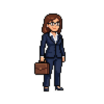 businesswoman with briefcase in 8 bit style
