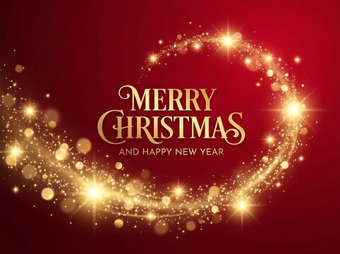 Merry christmas and happy new year greeting card design with golden