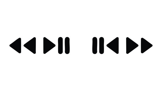 Media playback controls with rewind, fast forward and pause symbols.