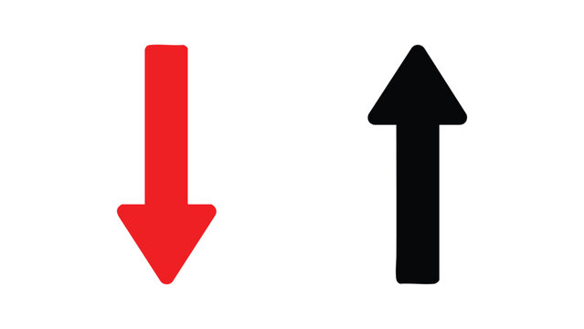 Red down and black up vertical arrow icons for increase decrease and motion illustrations.
