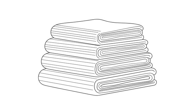 Clean and organized stack of four folded white towels or linens shown in a simple black and white line drawing.