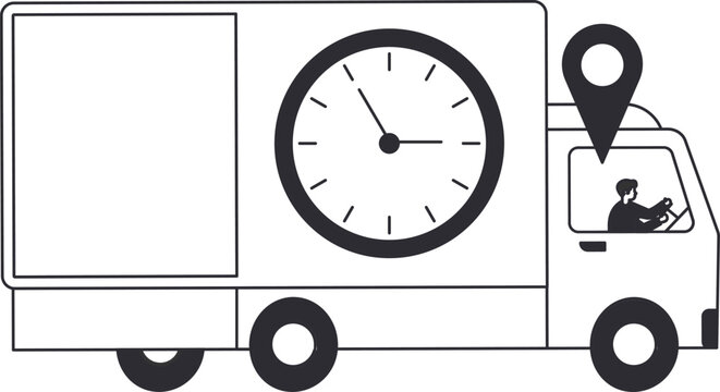 Delivery truck express shipping logistics service time management cargo transport package delivery freight truck gps tracking location pin courier service supply chain transport industry