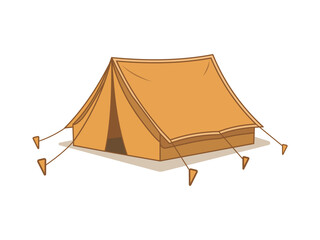 Illustration of a simple orange camping tent with guy lines, outdoor adventure and hiking equipment for travel and camping © SM