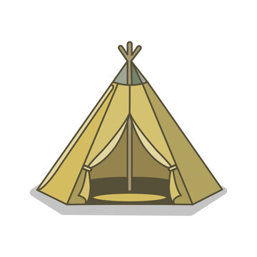Vector illustration of a camping teepee tent, a conical shelter with open flaps, perfect for outdoor adventure and travel design elements