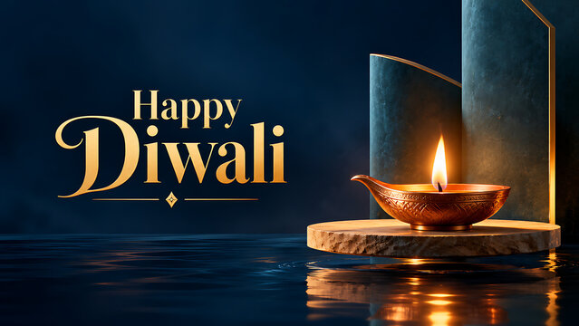 A traditional brass oil lamp burns on a wooden platform during diwali