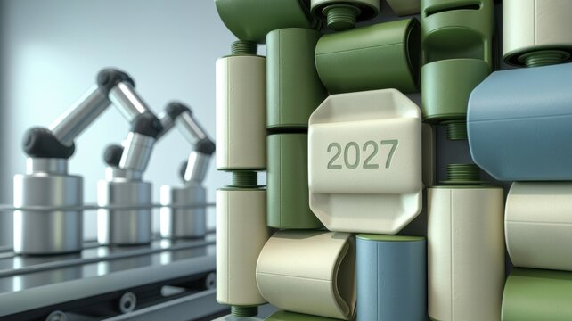 Industrial robotic arms working on a production line 2027