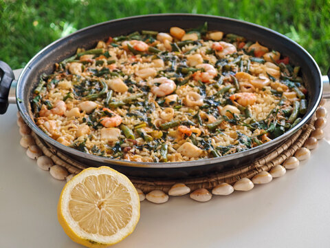 "Blind" prawn and squid paella, Mallorca, Balearic Islands, Spain
