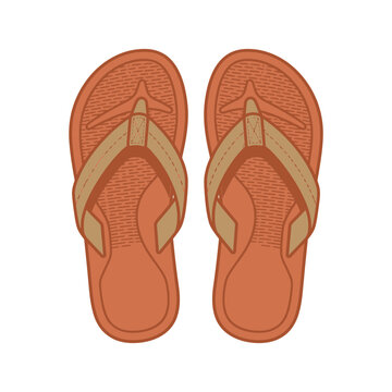 Pair of Casual Flip-Flops in Warm Terracotta and Sand Tones, Top View Illustration of Summer Beach Sandals and Comfortable Footwear Isolated on White Background for Fashion and Travel Designs