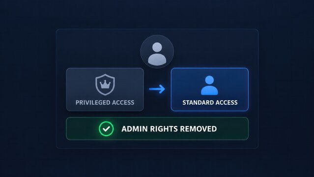 Admin rights removed and role downgrade to standard access on digital interface