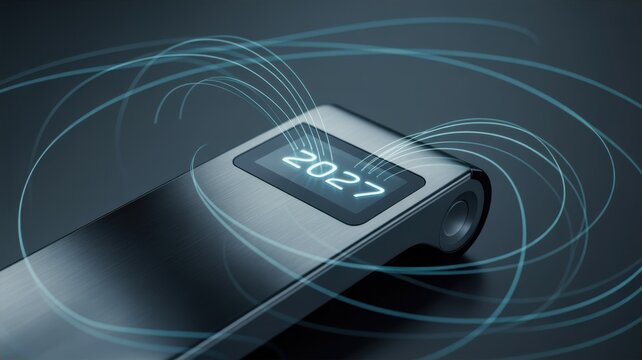 Modern electronic device with glowing 2027 digital display