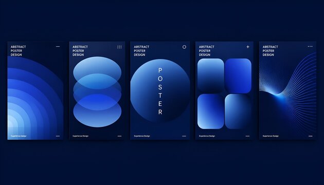 Cyan Blue Gradient Vector Poster Collection Featuring Layered Waves, Floating Spheres, Organic Curves, Rounded Shapes, Fine Line Arcs, and Futuristic Abstract Covers