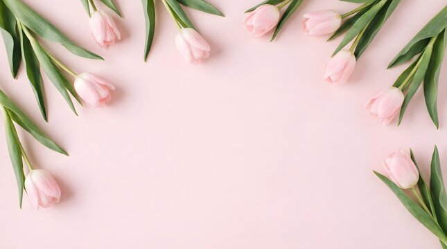 Pink Tulip Floral Background with Elegant Pastel Copy Space for Spring and Greeting Card Design