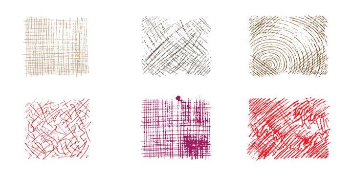 Collection of square hand drawn hatching textures and scribbles vector illustration elements.