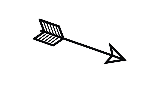 Dynamic black and white line art illustration of an arrow pointing diagonally downwards to the right, indicating direction, decline, or movement.