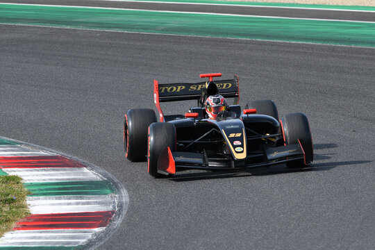 Scarperia, Italy - October 2th 2026: Dallara World Series V8 T12 Gibson Evo of year 2012 drive by unknown in action during practice session at Mugello Circuit.