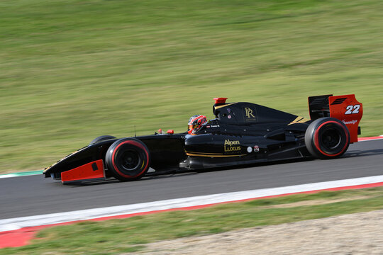 Scarperia, Italy - October 2th 2026: Dallara World Series V8 T12 Gibson Evo of year 2012 drive by unknown in action during practice session at Mugello Circuit.
