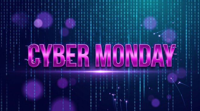 Cyber Monday sale event with glowing text and abstract digital background