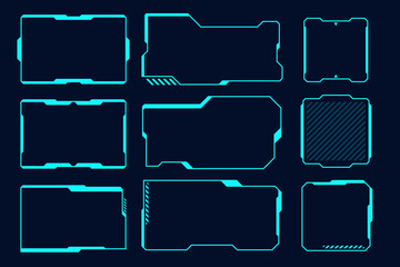 Fototapeta na wymiar Collection futuristic blue frame HUD technology cyberpunk template design element