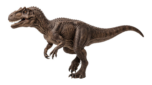 Prehistoric allosaurus dinosaur standing in profile view for educational paleontology and museum study.