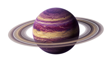 Realistic purple and yellow giant planet with ring system isolated on transparent background png space. © Highres