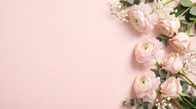 Soft Pink Floral Background with Delicate Flowers and Elegant Copy Space