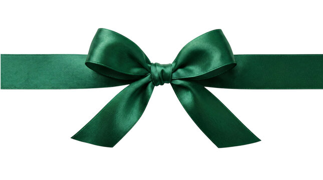 Deep green silk ribbon bow with isolated on transparent png