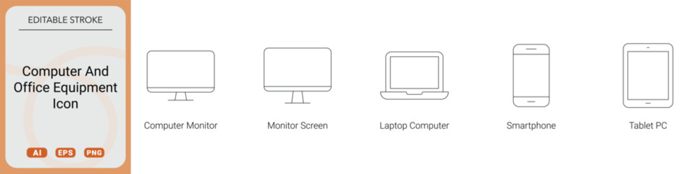Computer and office equipment line icons set with editable stroke for digital devices web icon set in linear style