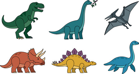 Cartoon dinosaur character vector illustration collection set with prehistoric animals isolated on white background © riyad