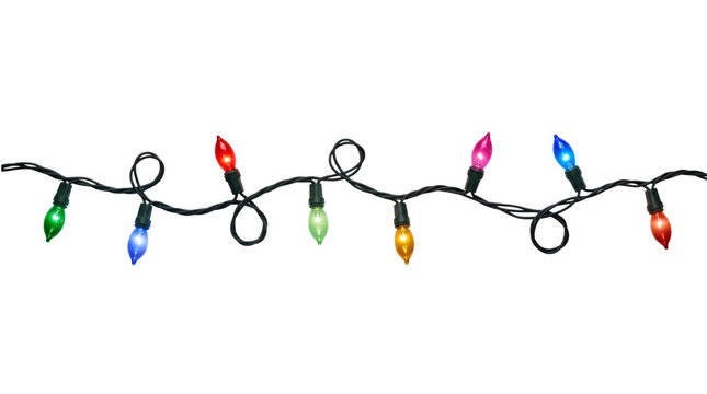 Colorful christmas lights isolated on transparent png