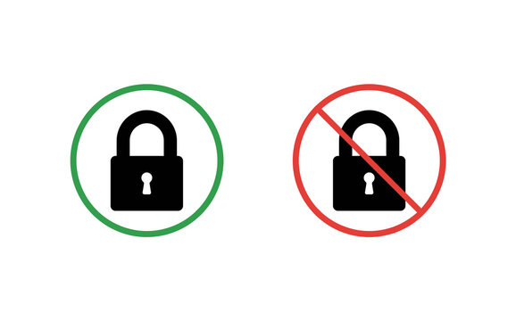 Black padlock icons with green check circle and red prohibition slash