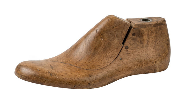 Vintage wooden shoe last for shoemaking isolated on transparent background