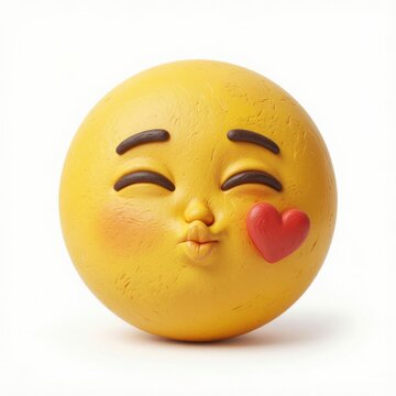 Yellow emoji character blowing heart kiss for digital greeting card design
