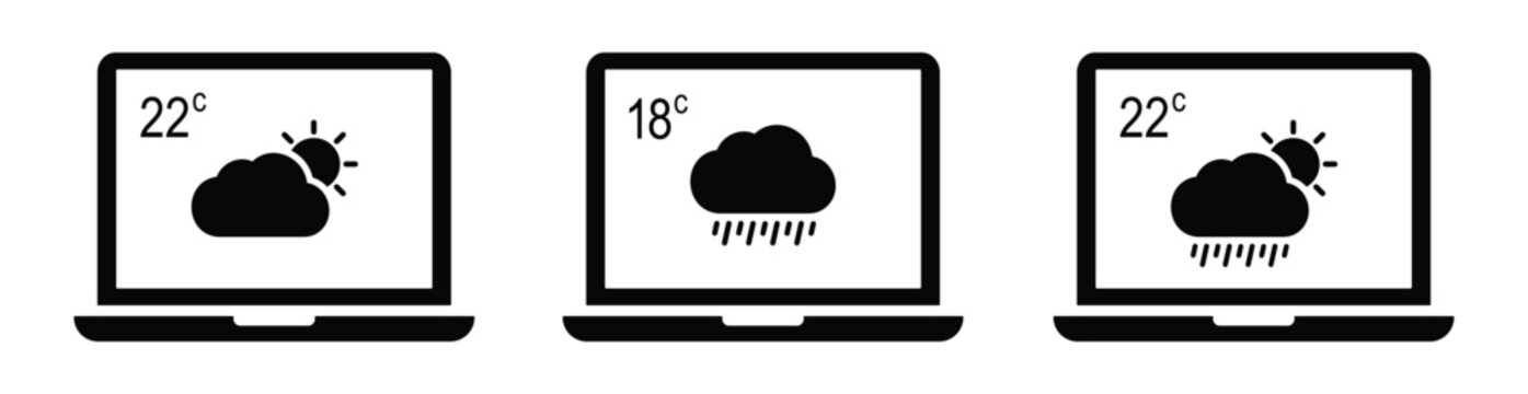 Weather forecast on laptop icon illustration