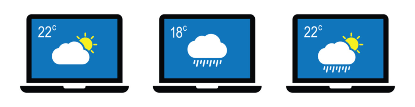 Weather forecast on laptop icon illustration