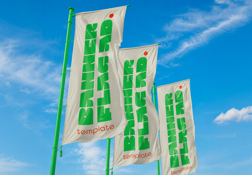 Outdoor Vertical Banner Flags Mockup