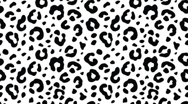 Seamless leopard print pattern, black and white animal skin texture, wild cheetah spots background, minimalist safari vector for textile design