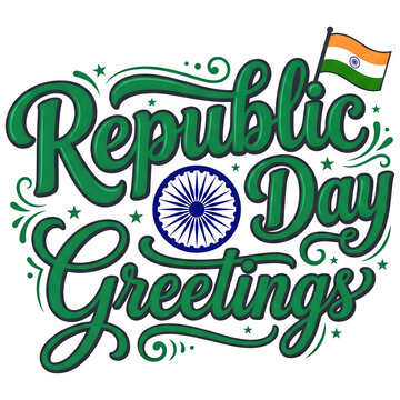 Republic Day Greetings Green Calligraphy with Ashoka Chakra