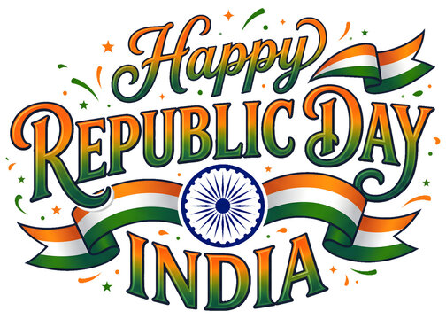 Happy Republic Day India Tricolor Ribbon and Chakra