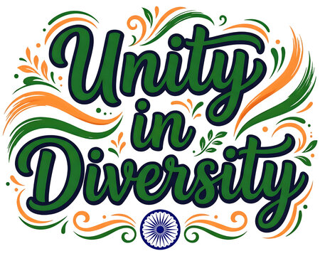 Unity in Diversity Green Calligraphy with Tricolor Swirls