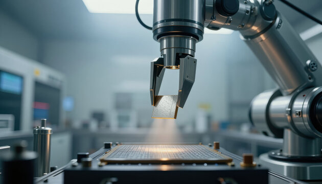 Precision robotic gripper industrial robot arm close up metal claw automation system machine vision laboratory equipment factory technology mechanical arm robotic end effector precision tool