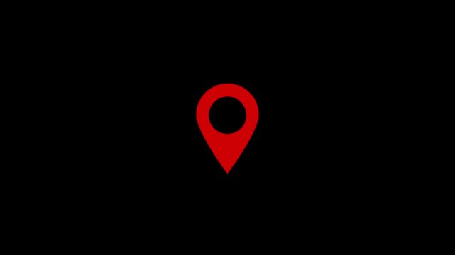 3D red map location pin bouncing on black background with alpha channel.Animated of location icon animation, GPS pin pointer on find map tracker animation.