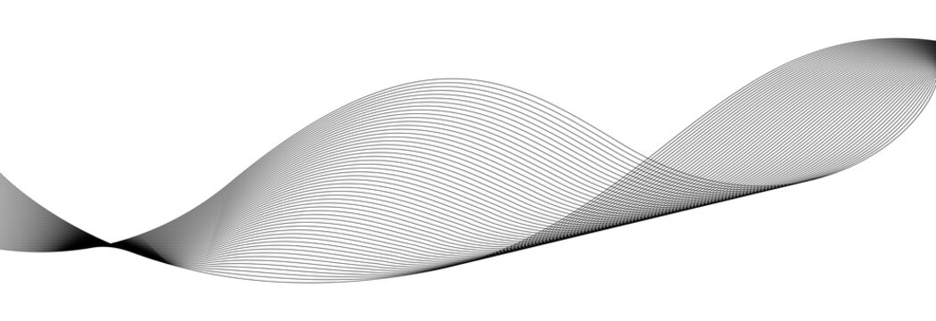 Minimalist black line wave blend with converging curved strands, clean lined pattern vector design element 
